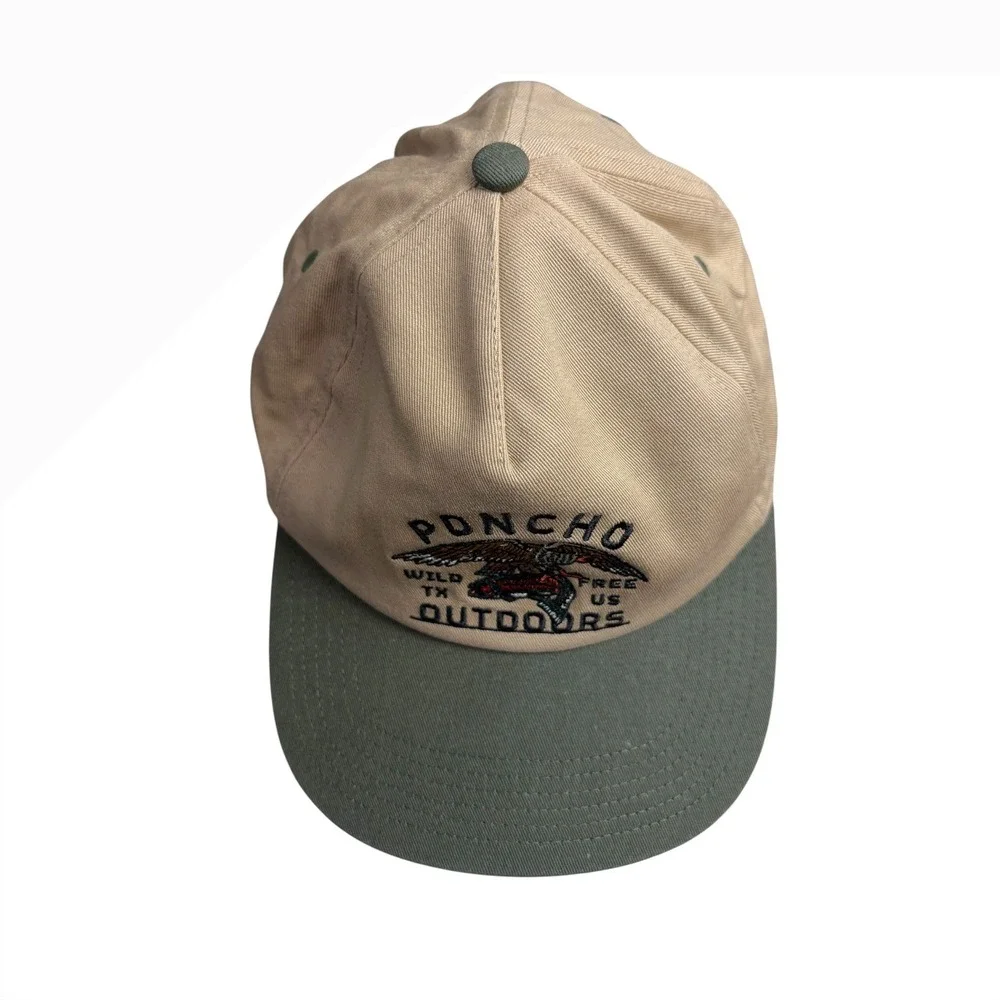 Poncho Outdoors Eagle & Trout Embroidered Tan Green‎ Baseball Cap Hat Adjustable
